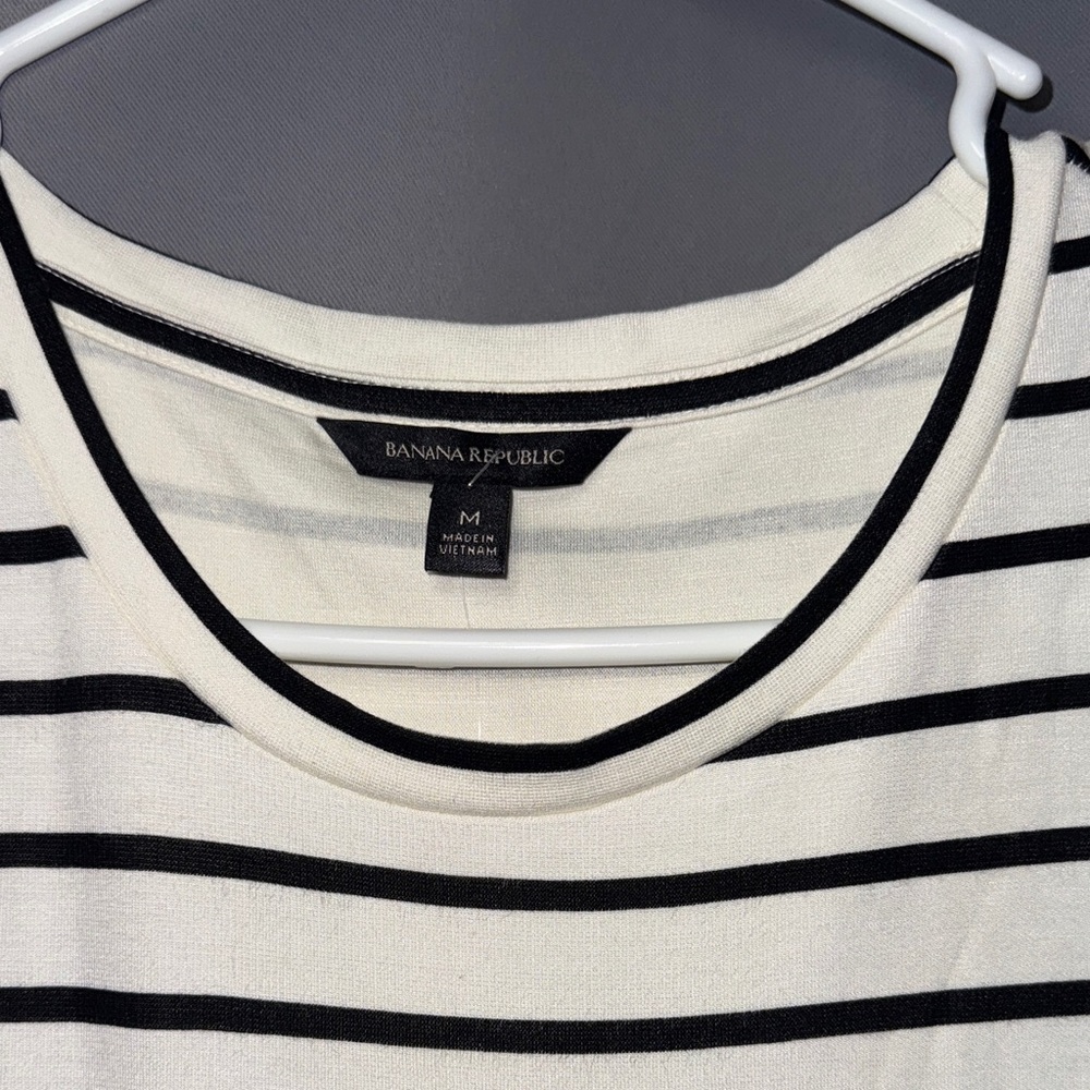 Banana Republic Striped Midi Dress Tie Waist Side Slit Size M Striped Tie Belt - Picture 3 of 8